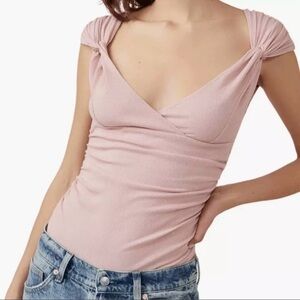 Free People Another Love Bodysuit Pink Ribbed Woman’s Sz Medium NWT
